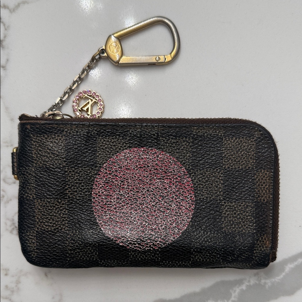 Louis Vuitton Brown Diamer Key Pouch with Pink Glitter Circle